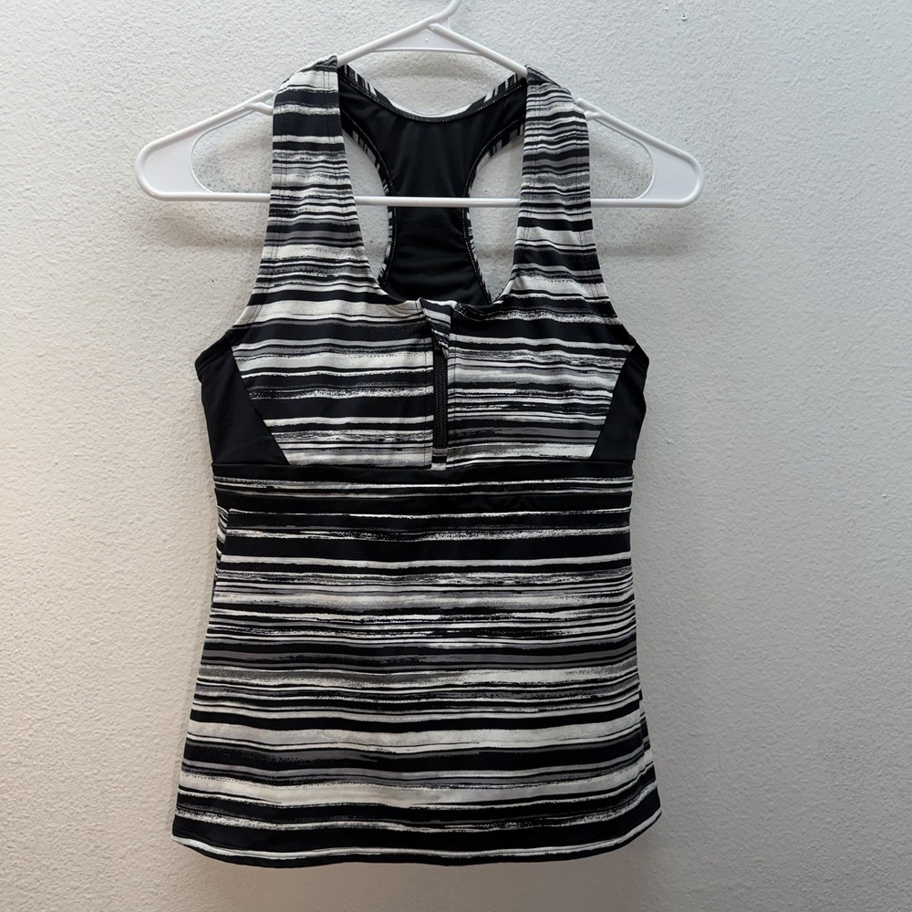 Lands End Women's XS Black Zip Tankini Top Swimsuit‎ Lightly Padded Bathing Suit
